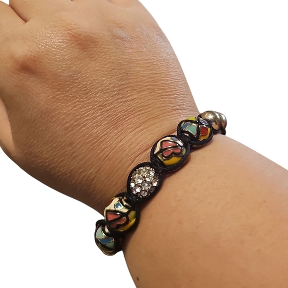 Colorful Beaded Crystal and Cloisonne Bracelet with Silver Accents - Picture 2 of 6